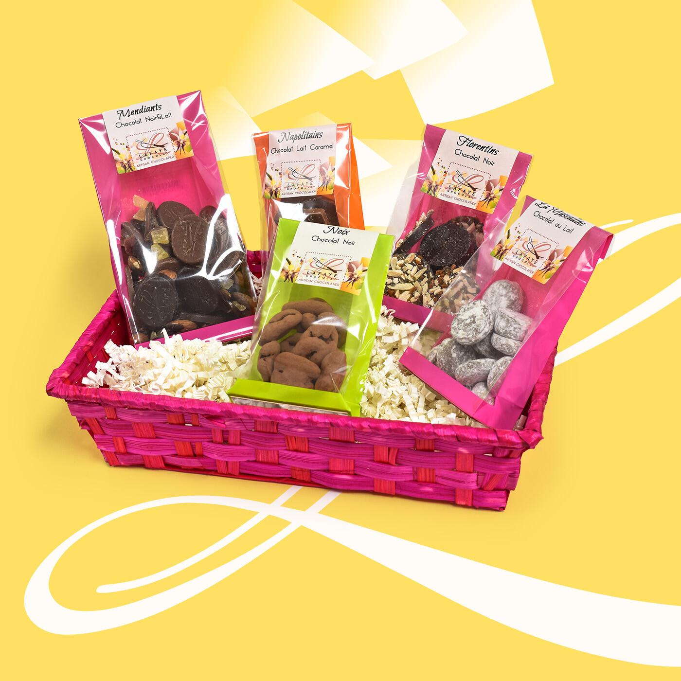 Corbeille de spécialités de chocolat