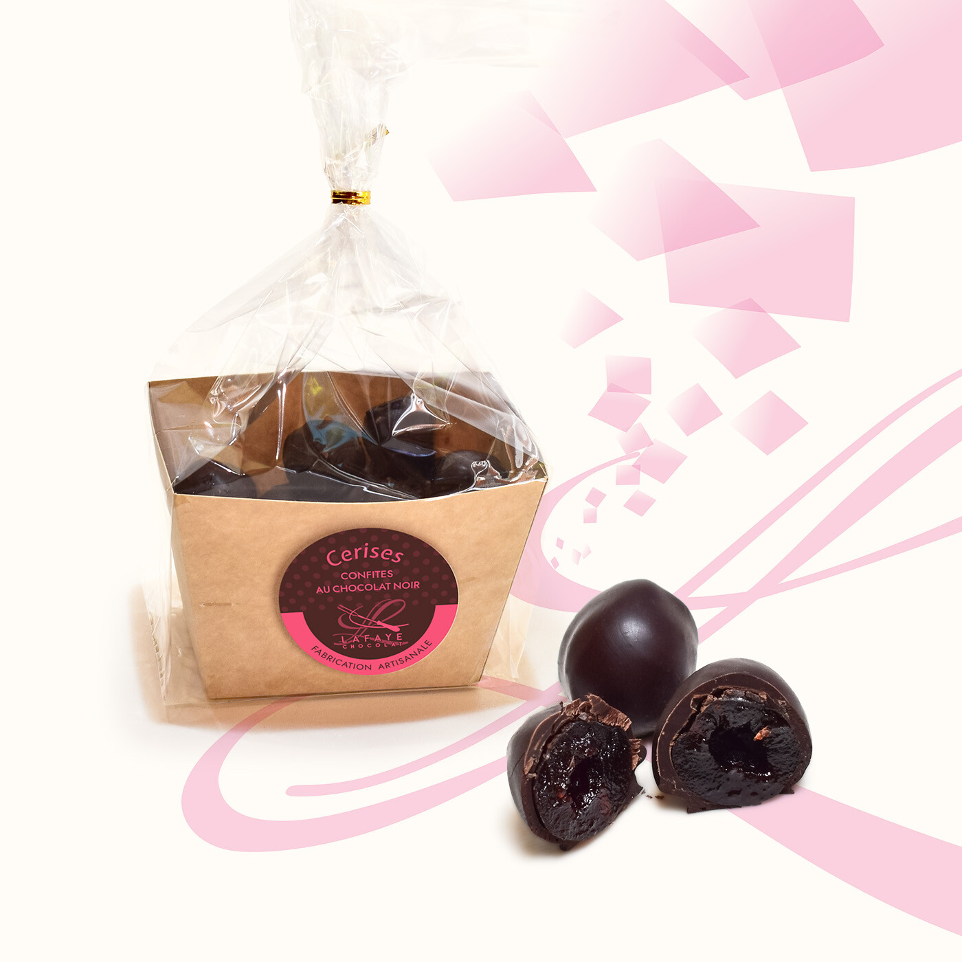 Cerises confites enrobées de chocolat noir