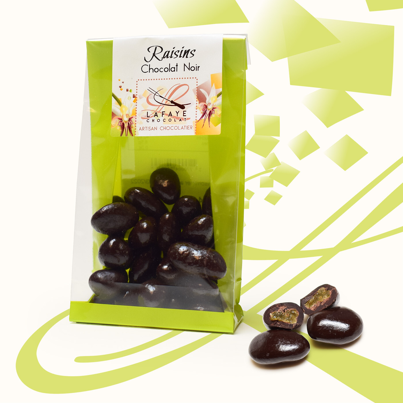 Raisins confits enrobés de chocolat noir