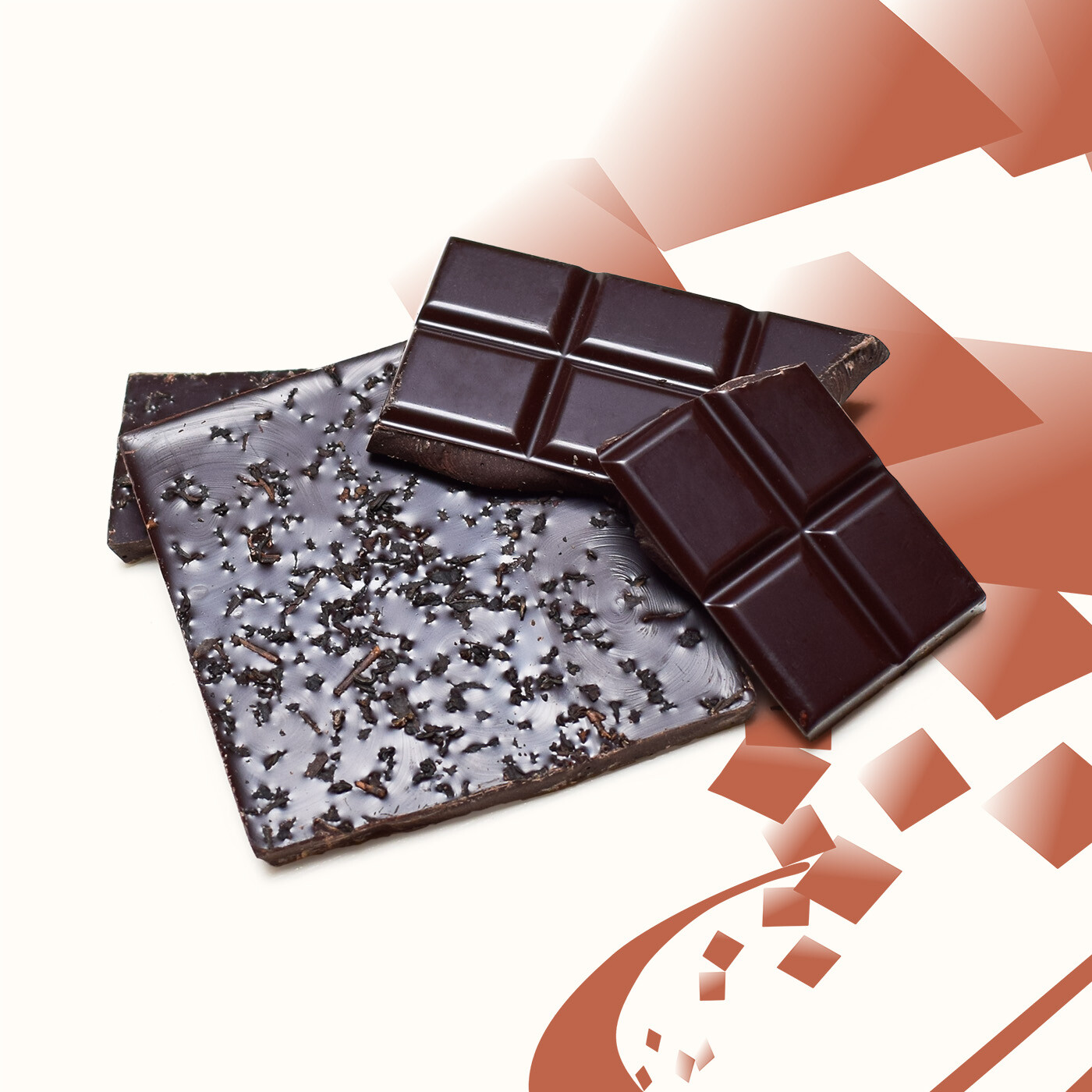 tablette chocolat noir parsemée de thé