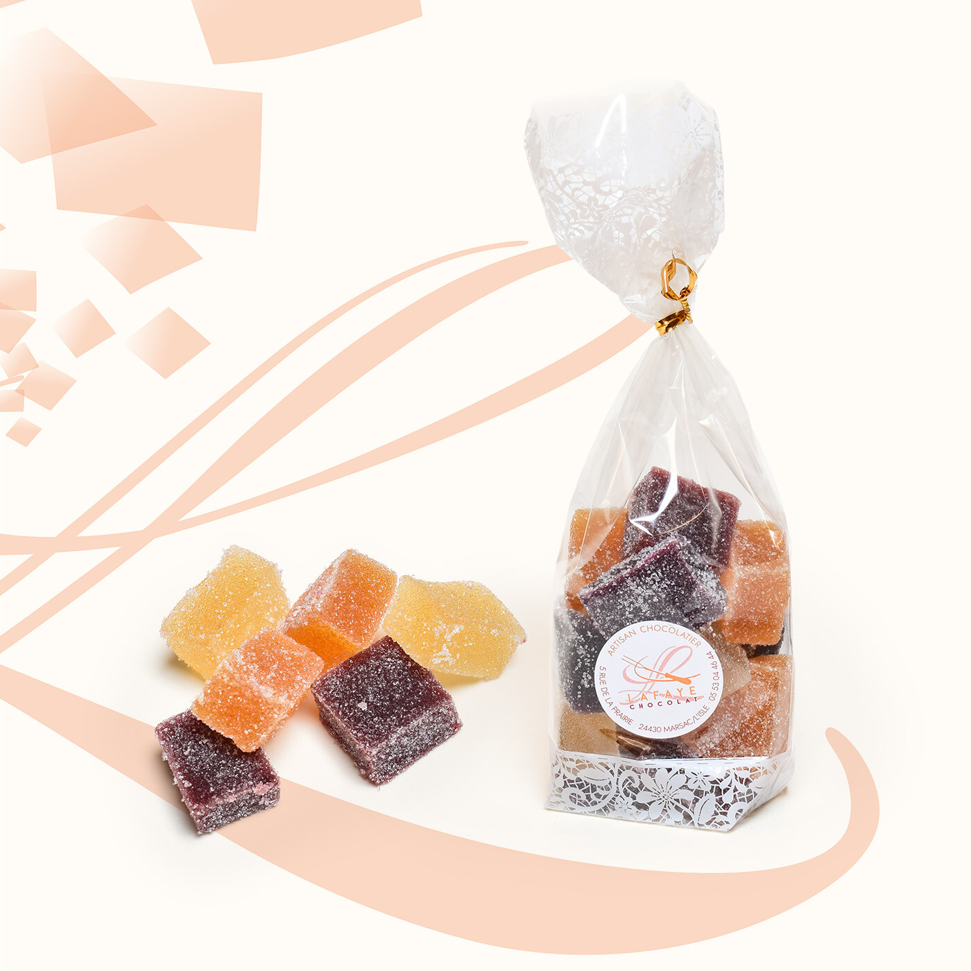 Pâtes de fruits: mojito, myrtille, framboise, abricot