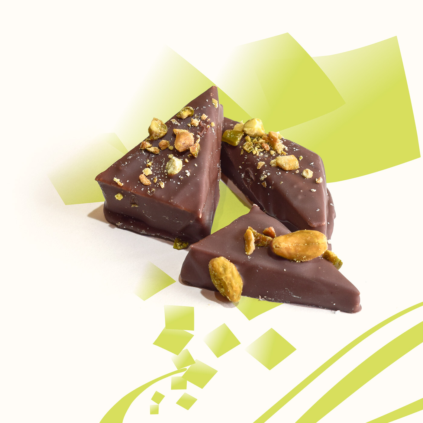 Pistachios chocolat au lait gros plan