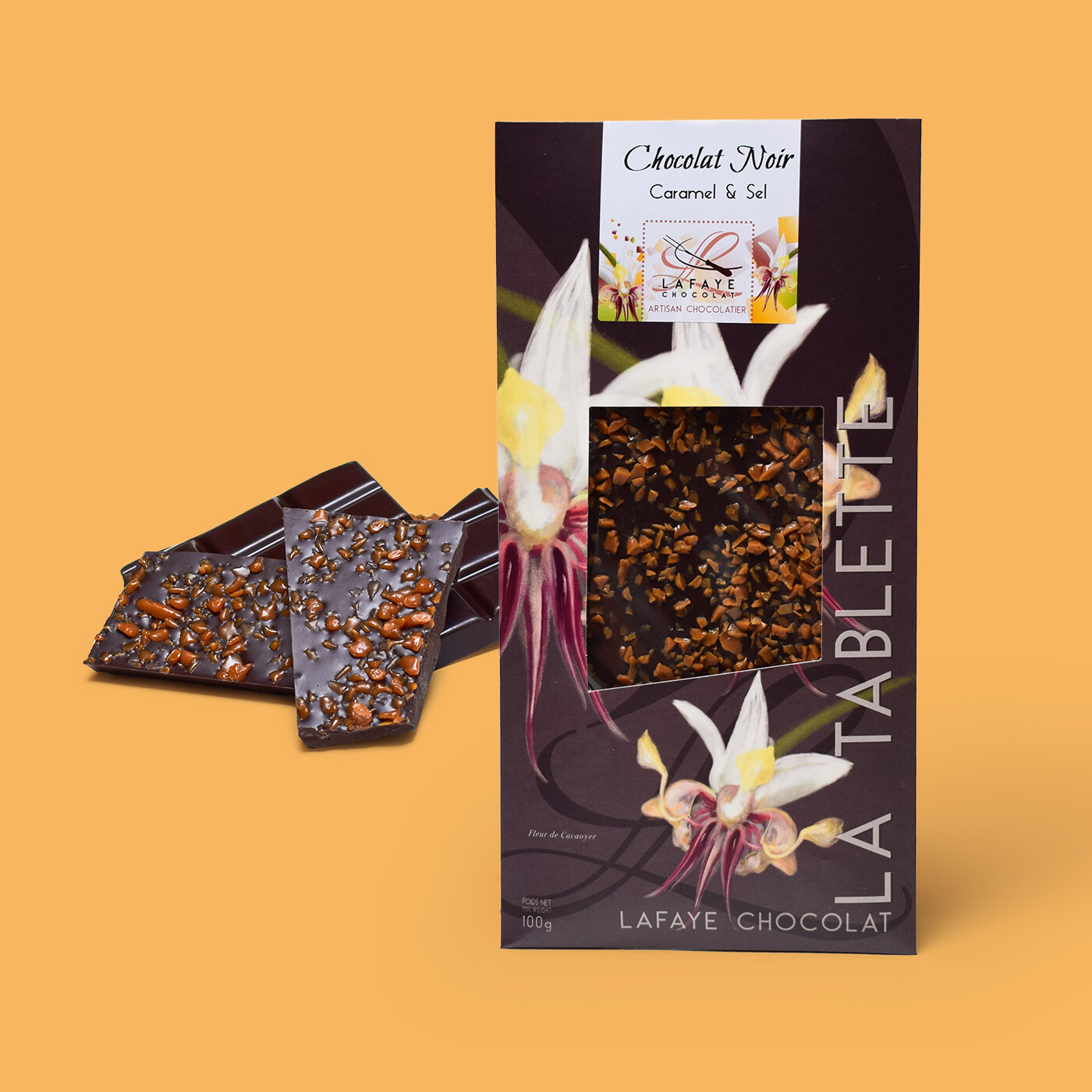 Tablette chocolat noir caramel et sel