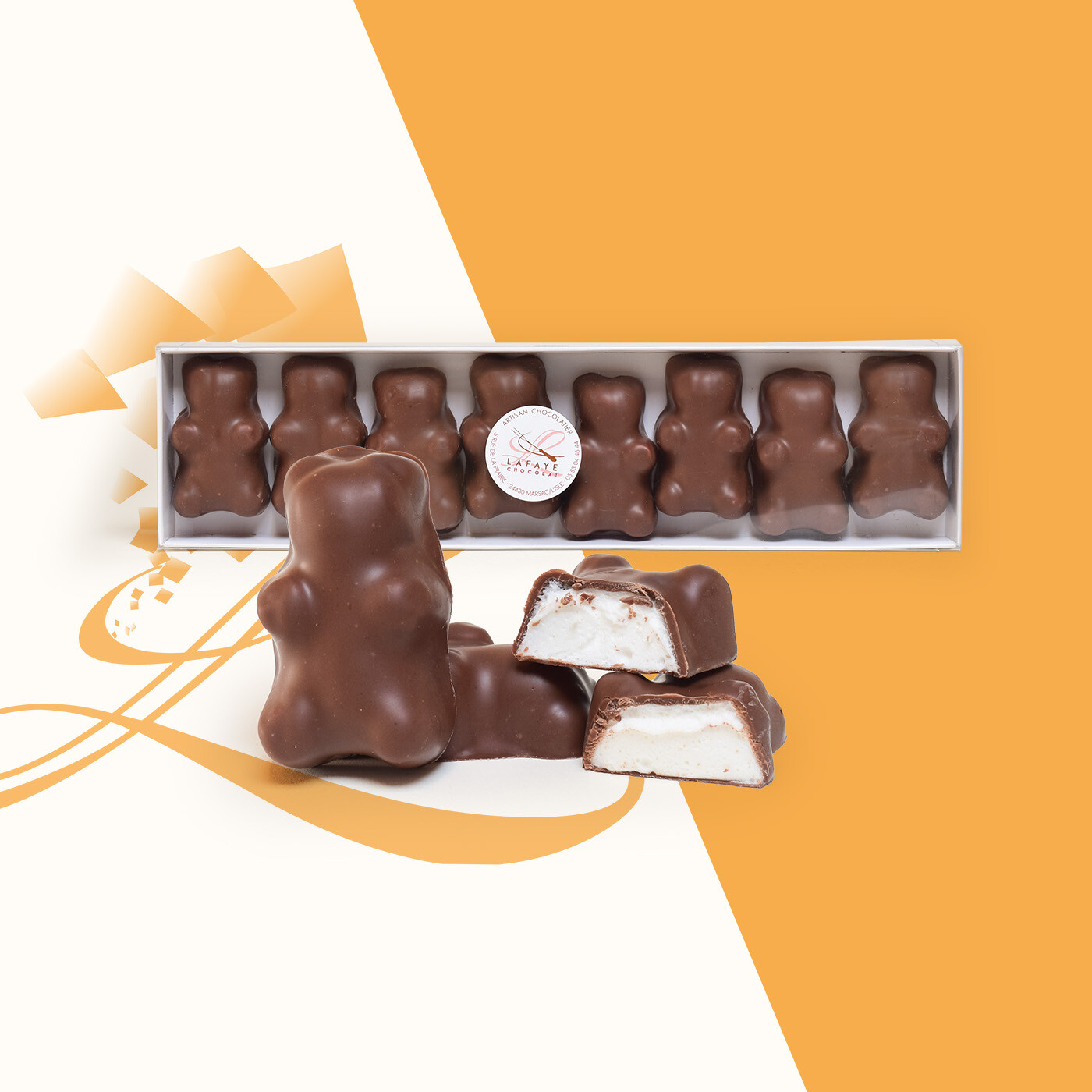 Oursons en guimauve et chocolat au lait coffret de 8.
