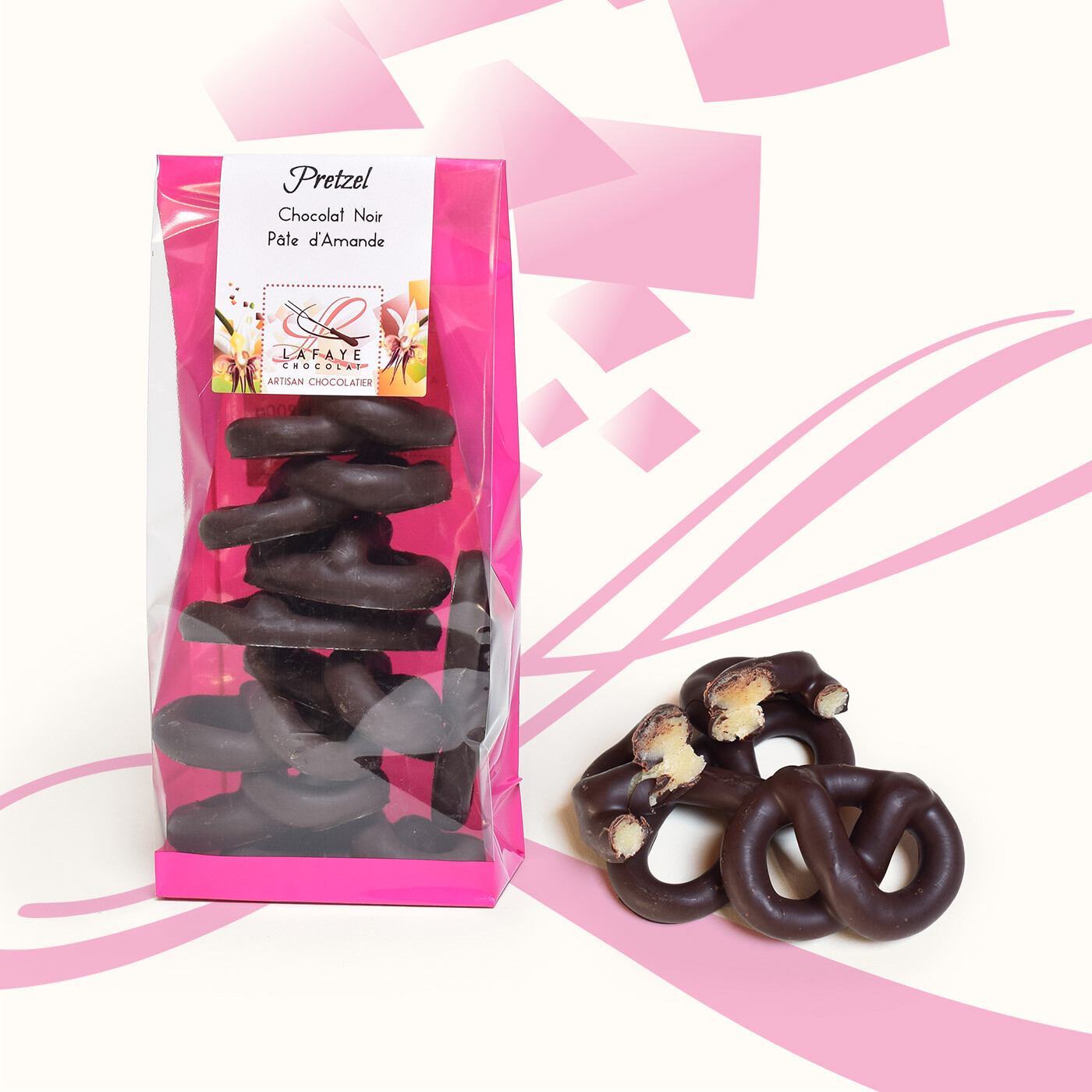 Pretzel chocolat noir et pâte d'amande