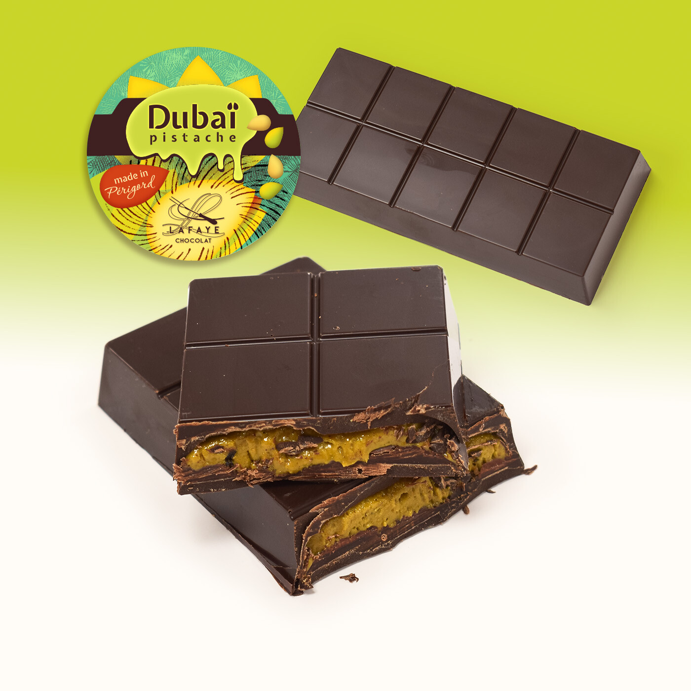 Tablette Dubaï chocolat noir pistache