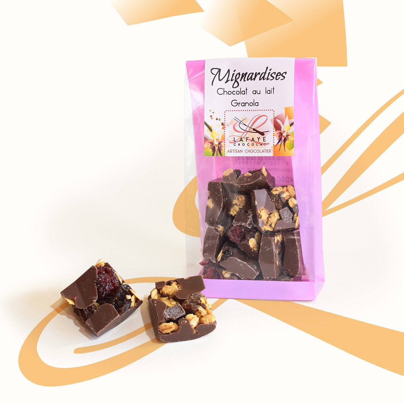 mignardises chocolat au lait et mélange granola