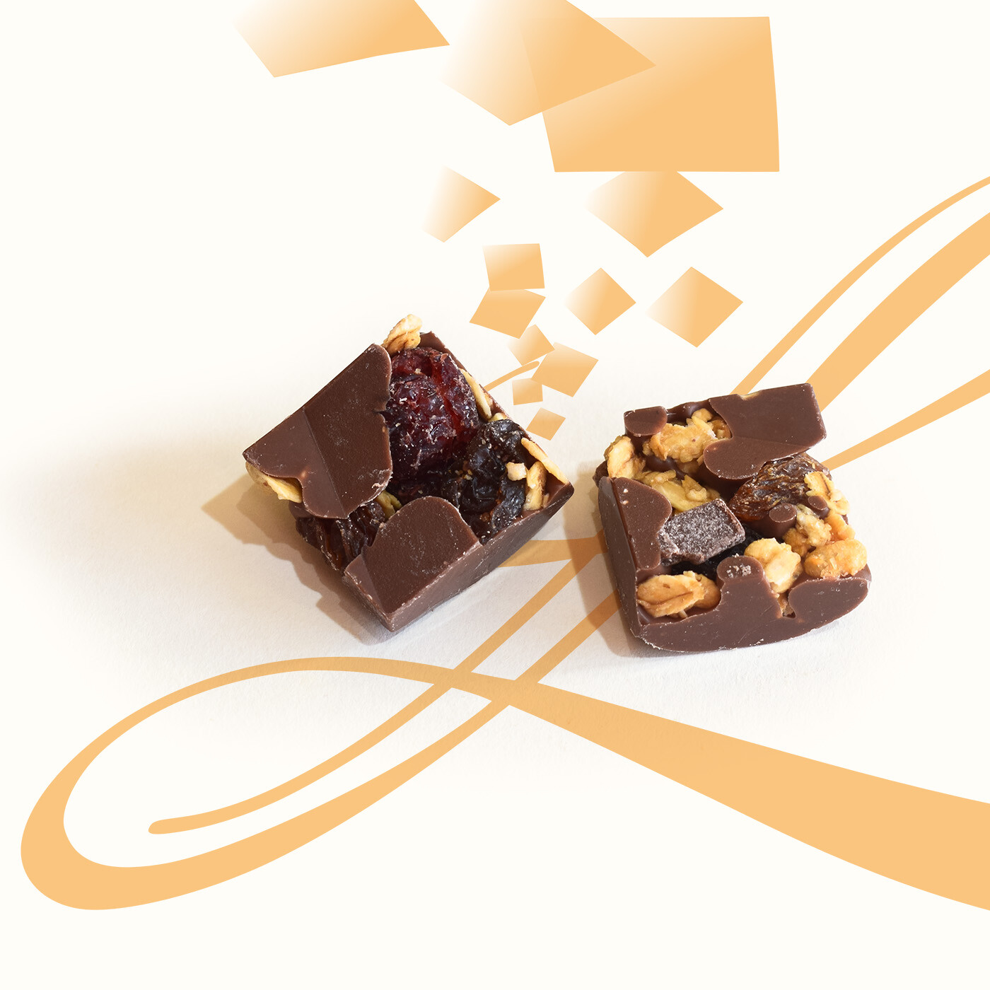 mignardises chocolat au lait et mélange granola