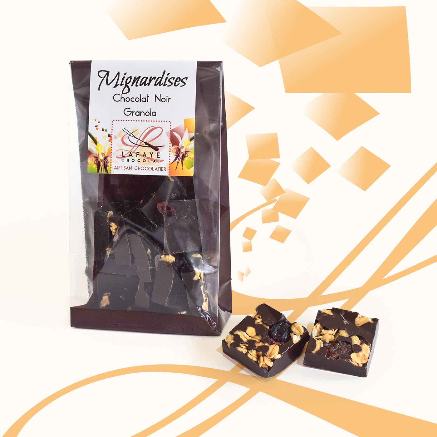 mignardises chocolat noir et mélange granola