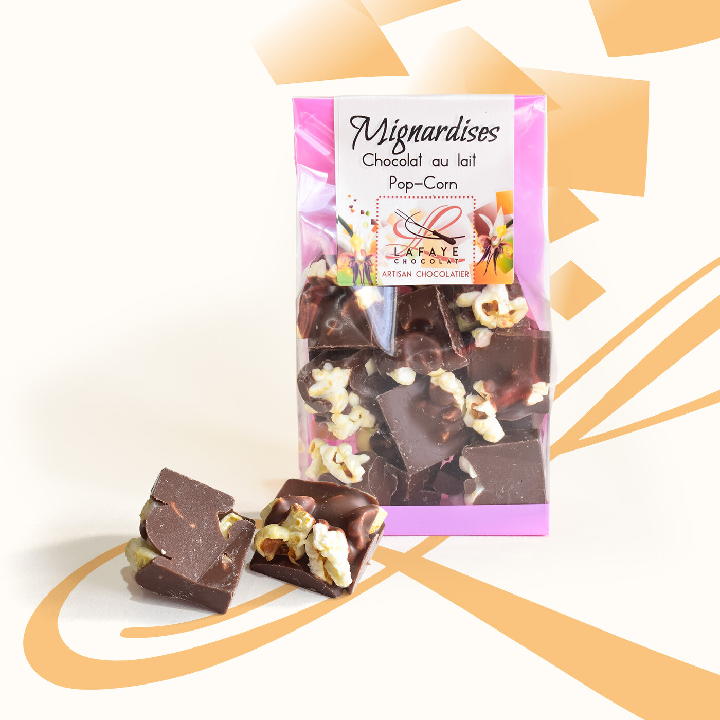 mignardises chocolat au lait et pop-corn