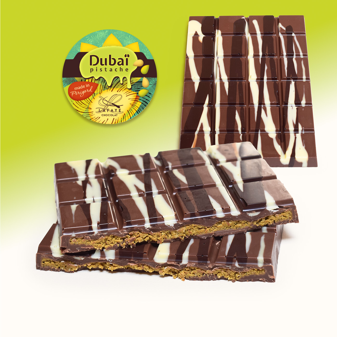 Tablette Dubaï chocolat au lait et pistache 200g