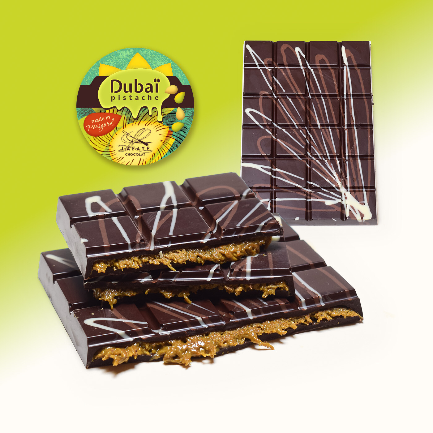 Tablette Dubaï chocolat noir et pistache 200g