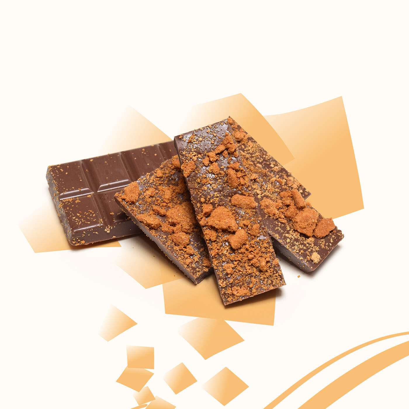 Tablette de chocolat au lait parsemée de brisures de spéculos