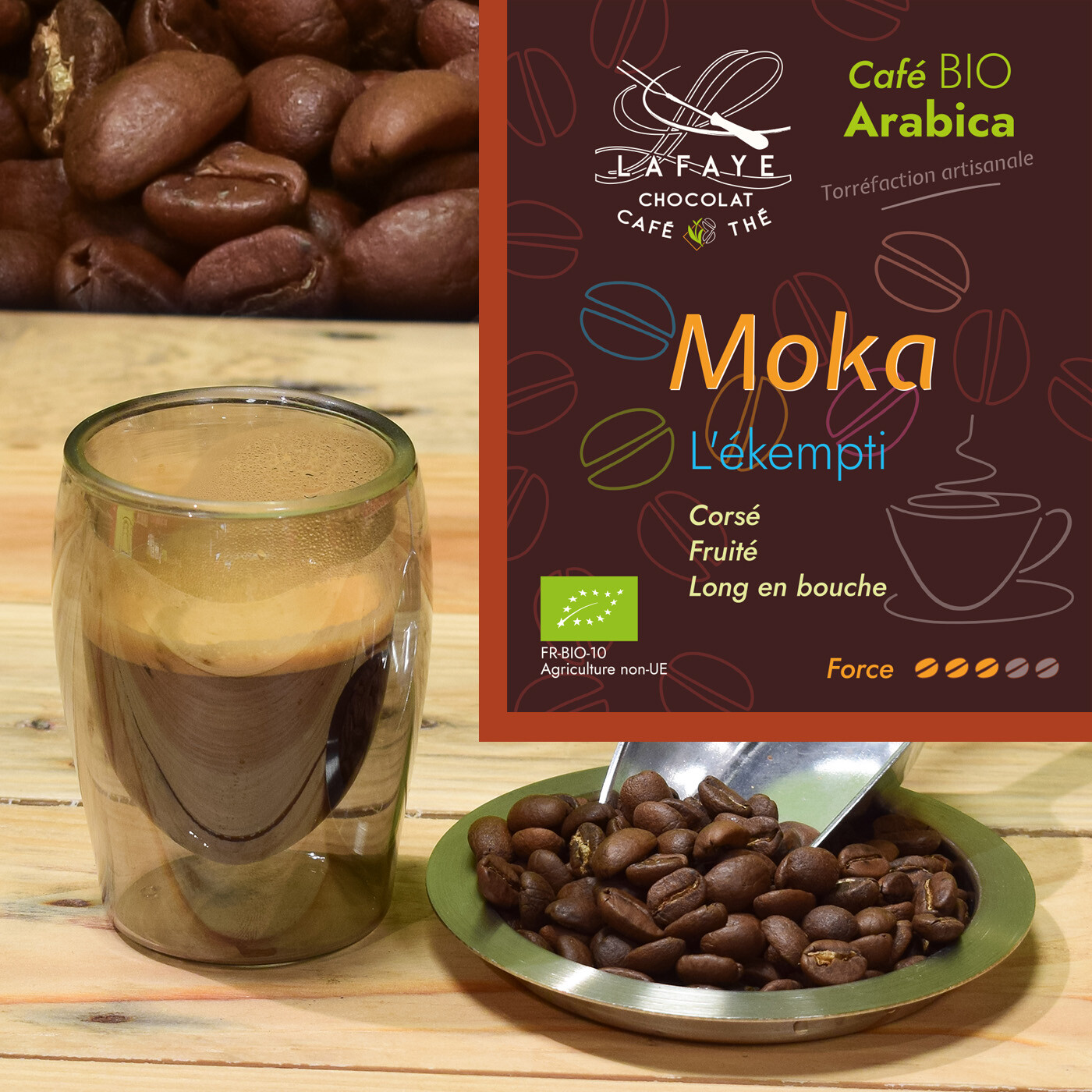 café en grains Moka L'ekempti vendu par Lafaye chocolat