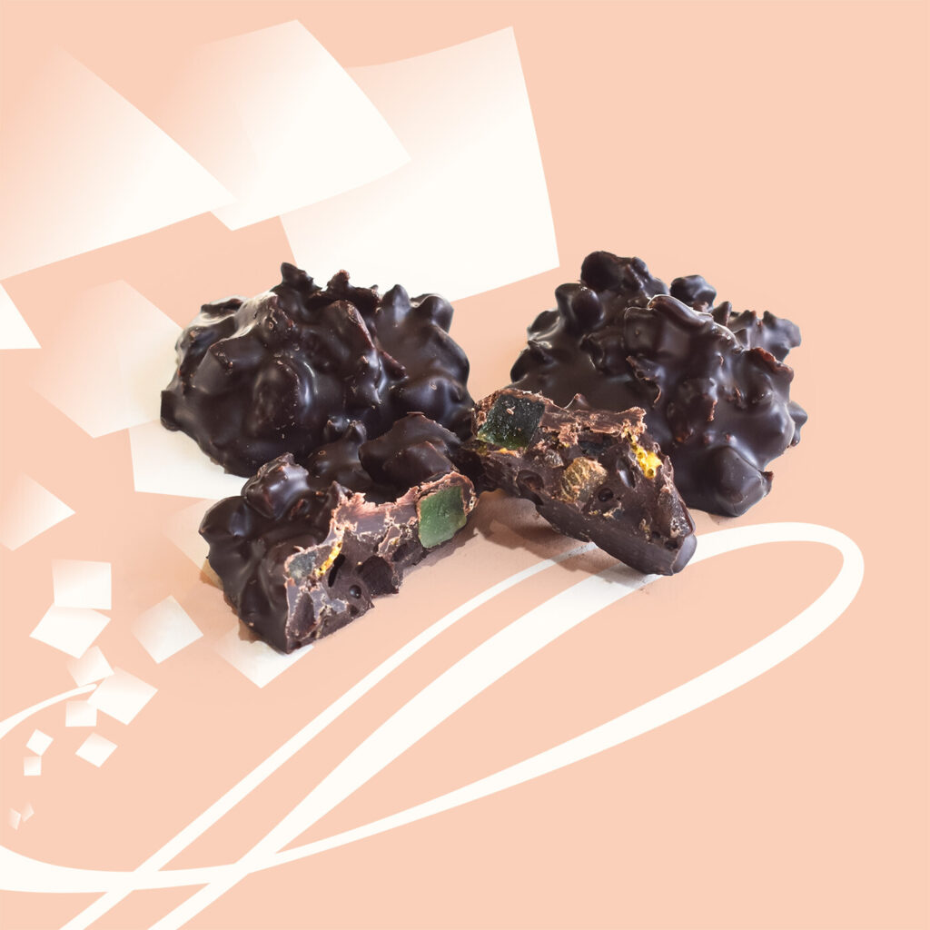 Roses des sables, bouchées au chocolat noir de la chocolaterie Lafaye à Périgueux.