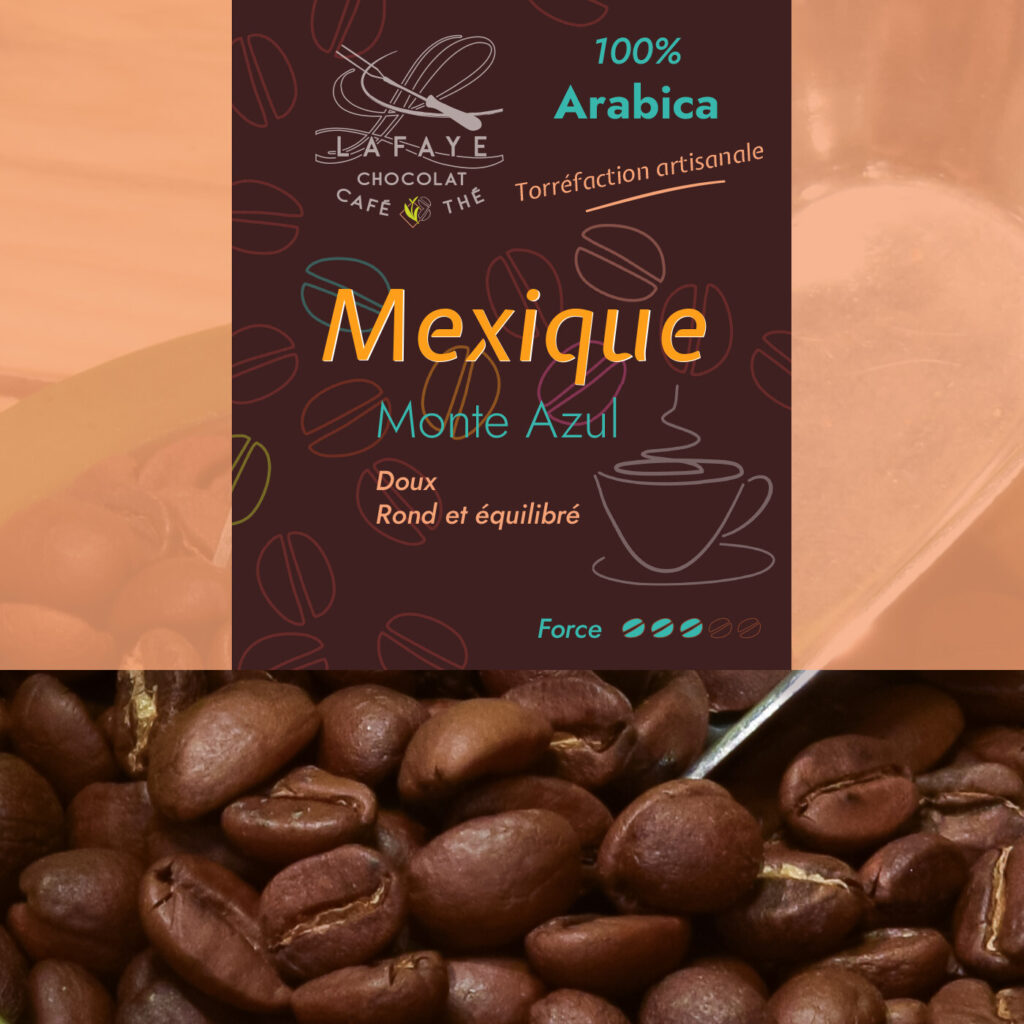 Café en grains du Mexique Monte Azul. Arabica d'altitude fraîchement torréfié par Lafaye chocolat torréfacteur à Périgueux.