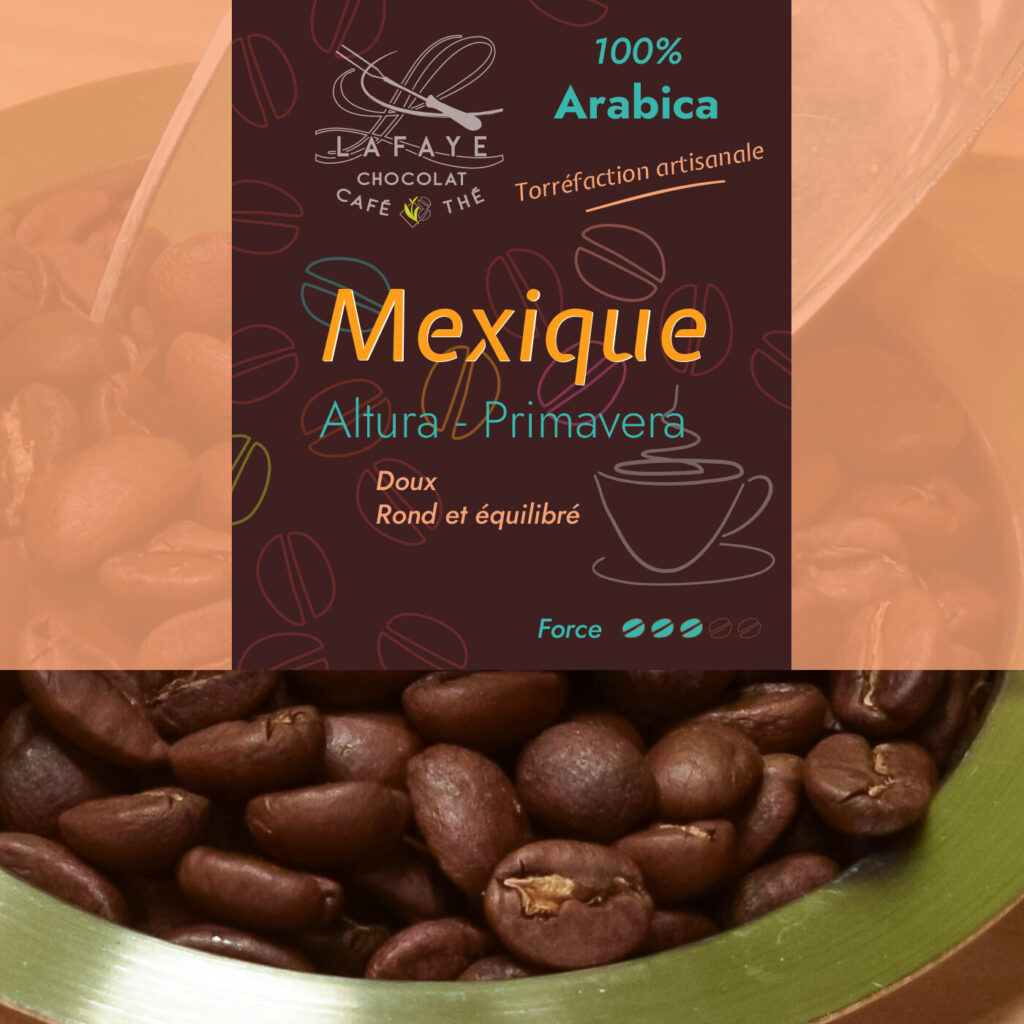 Café en grains du Mexique Monte Azul. Arabica d'altitude fraîchement torréfié par Lafaye chocolat torréfacteur à Périgueux.