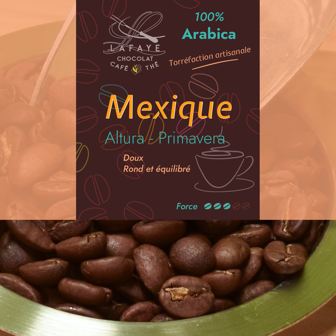Café en grains du Mexique Monte Azul. Arabica d'altitude fraîchement torréfié par Lafaye chocolat torréfacteur à Périgueux.
