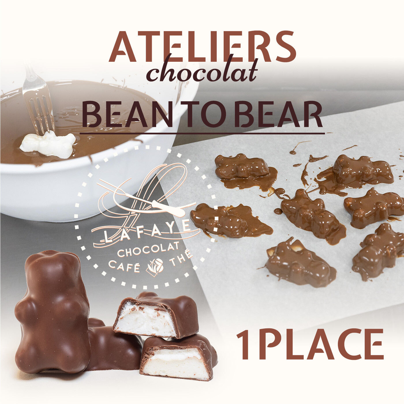 Atelier chocolat à Périgueux autour de l'ourson guimauve enrobé de chocolat à la chocolaterie Lafaye chocolat.