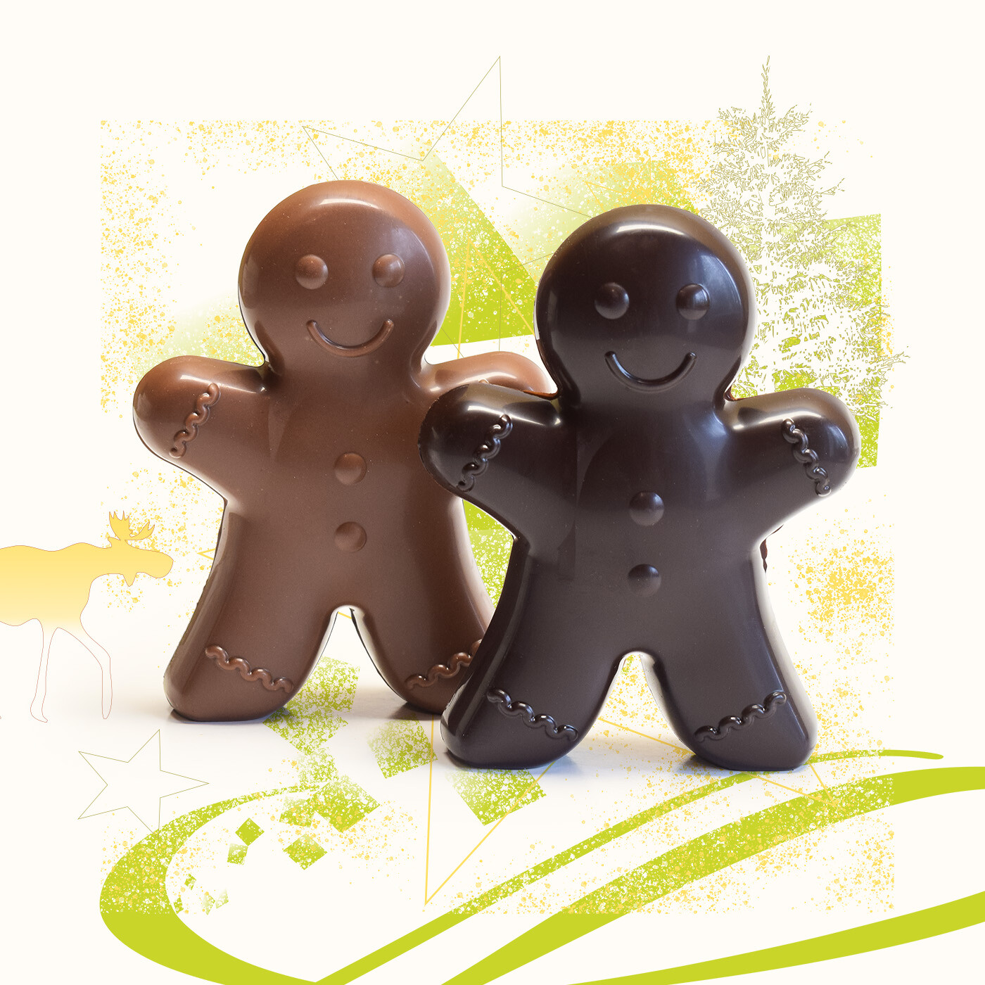 Bonhomme pain d'épices en chocolat au lait ou noir, moulage de la maison Lafaye chocolat à Périgueux.